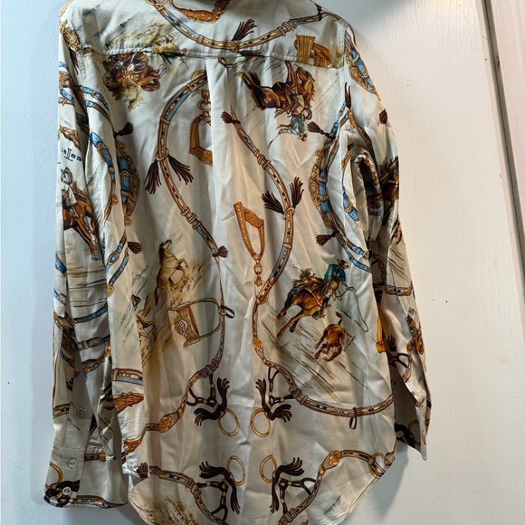 Lucchese Equestrian Print Shirt in Cream and Brown - Western silk blouse - Picture 3 of 4